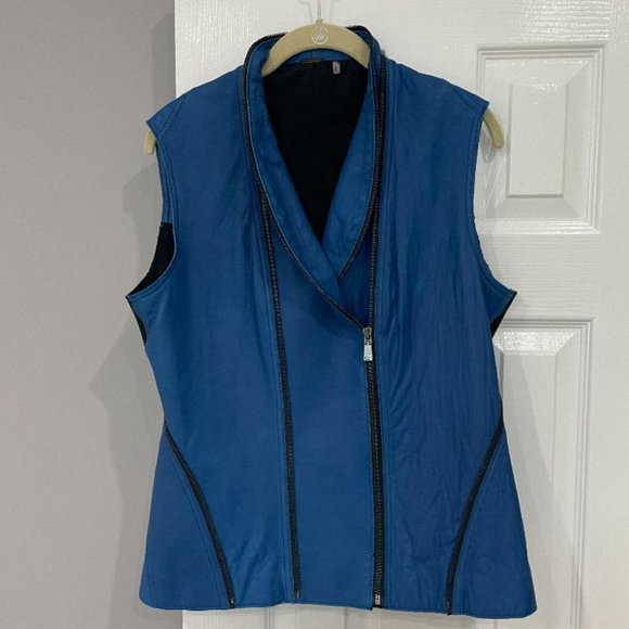 Elie Tahari size L Blue Lamb Leather moto vest w/zippers - Picture 1 of 3